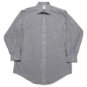 Brooks Brothers Cotton Long Sleeve Button Up White Black Pinstripe Sz 15.5 /‎ 32